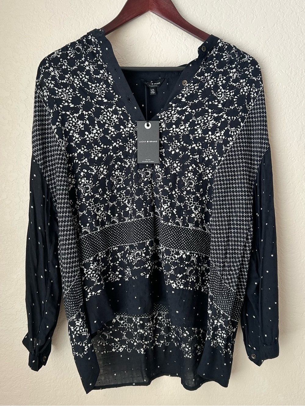 Lucky Brand Stars Print Peasant Blouse Size L - Picture 2 of 9
